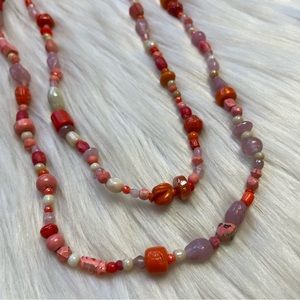 Glass beaded enamel long necklace
